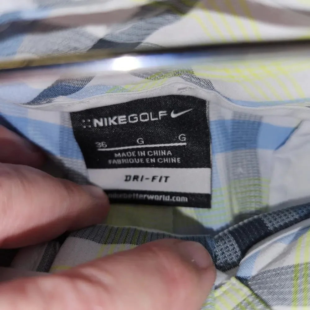NIKE GOLF Dri Fit Shorts Mens 36 Blue Yellow‎ Plaid Outdoor Summer Sport Pastel